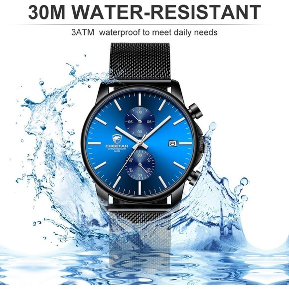⚡Black Men’s Watch Fashion Sport Quartz Analog Mesh Stainless Steel Waterproof - Picture 6 of 7